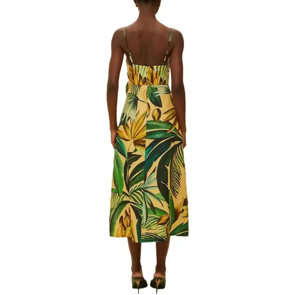 Farm Rio Womens Linen Midi Dress, Yellow - Picture 2 of 3